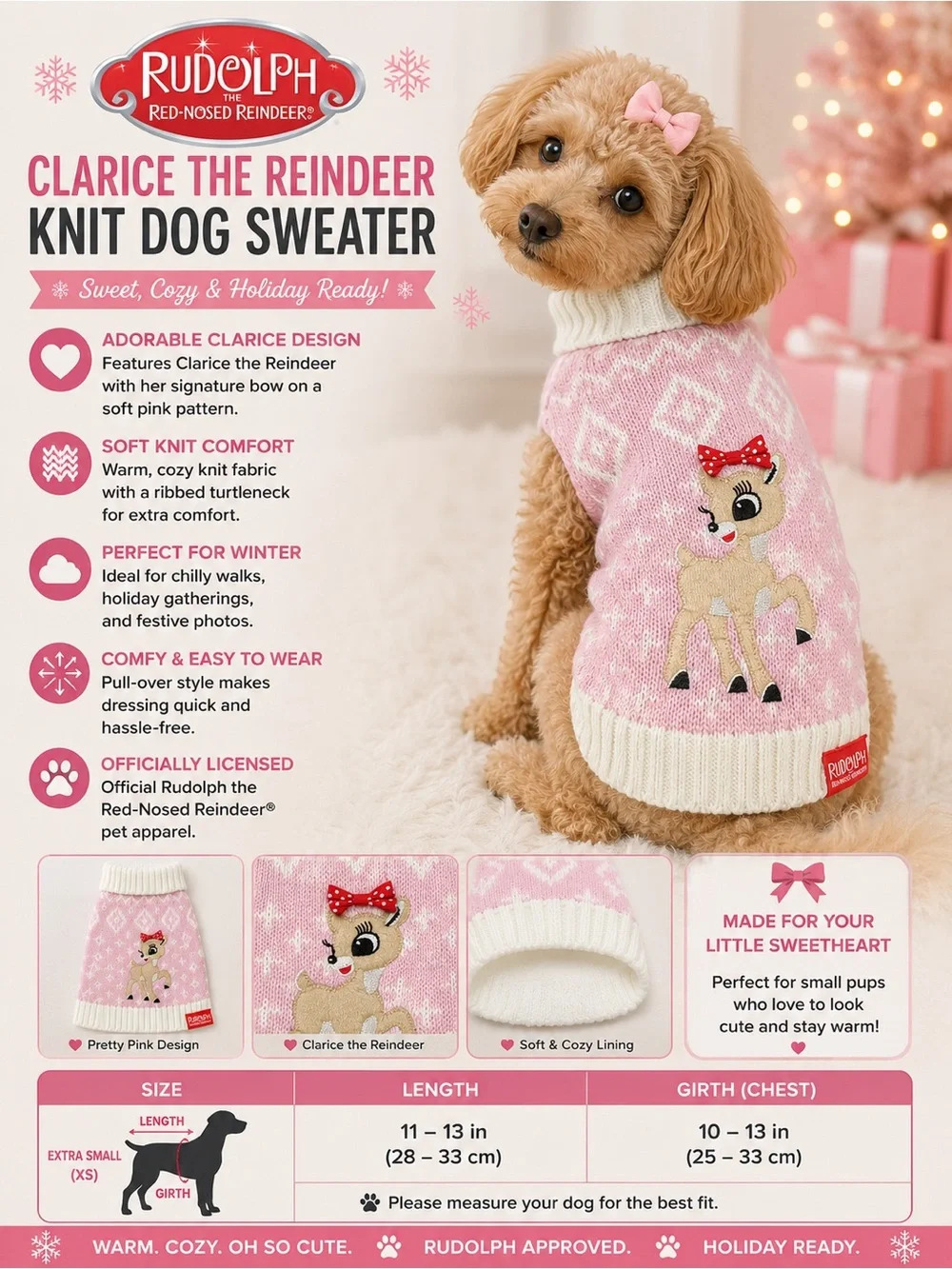 Clarice Knit Dog Sweater - Pink Reindeer Design